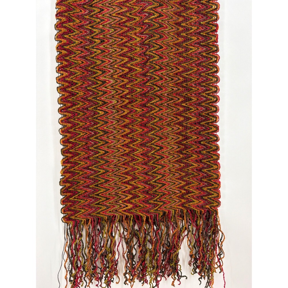 Filatess Como-Italia Scarf Red Orange Chevron Zig Zag Knit Fringe Made in Italy